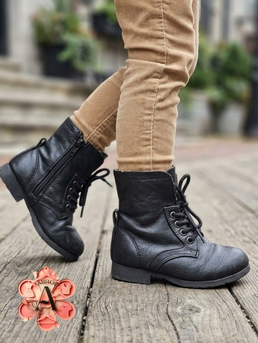 2×1 BOGO The Children's Place Black Combat Boots Toddler Size 5 Leopard Lining